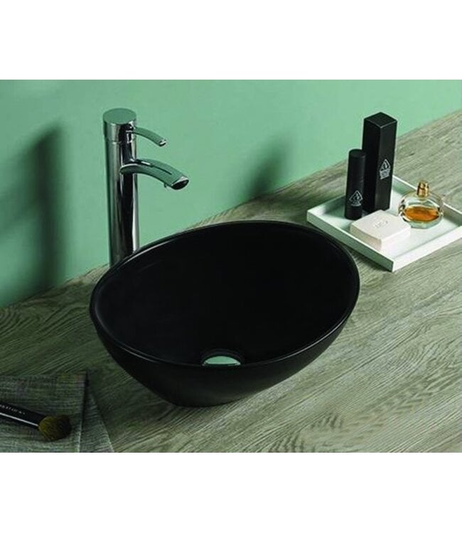 Vienna Ovaal Waskom Zwart 40,5x33x14cm zonder kraangat Keramisch