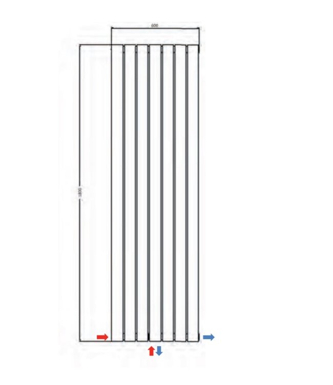 Belrad Designradiator Ovaal Verticaal Wit Dubbel 180x47,2cm 1836 Watt Ovaal Verticaal Midden aansuiting.