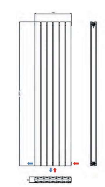 Belrad Designradiator Ovaal Verticaal Wit Dubbel 180x47,2cm 1836 Watt Ovaal Verticaal Midden aansuiting.
