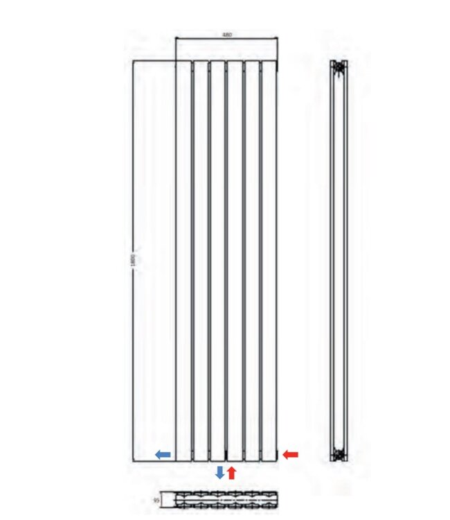 Belrad Designradiator Ovaal Verticaal Wit Dubbel 180x47,2cm 1836 Watt Ovaal Verticaal Midden aansuiting.