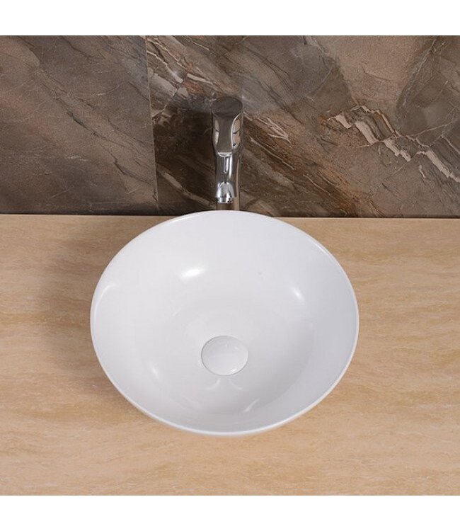 Waskom Valencia Rond 41x41x12 cm Opbouw Keramiek Glans Wit