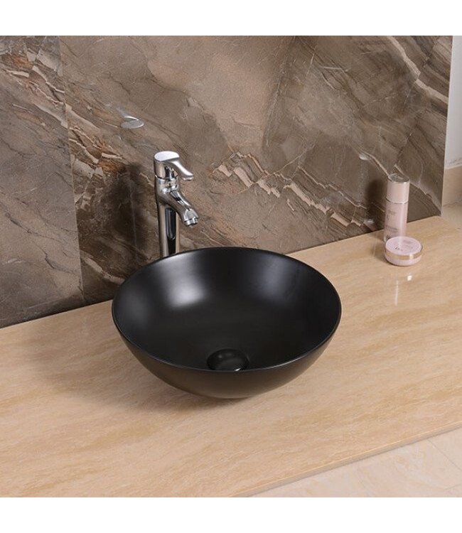 Waskom Valencia Mat Zwart 40x40x13,5cm Opbouw Keramiek Rond