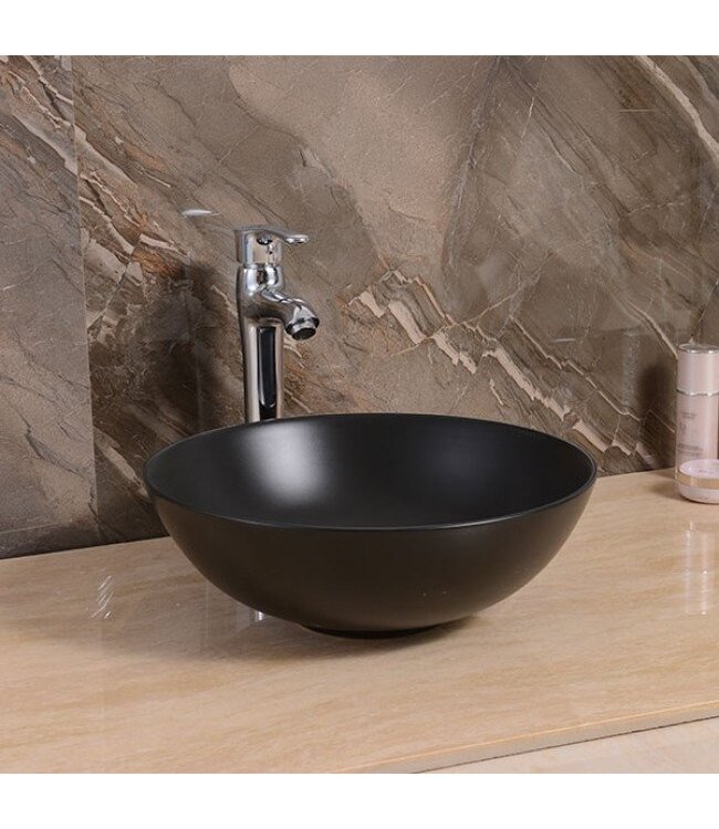 Waskom Valencia Mat Zwart 40x40x13,5cm Opbouw Keramiek Rond