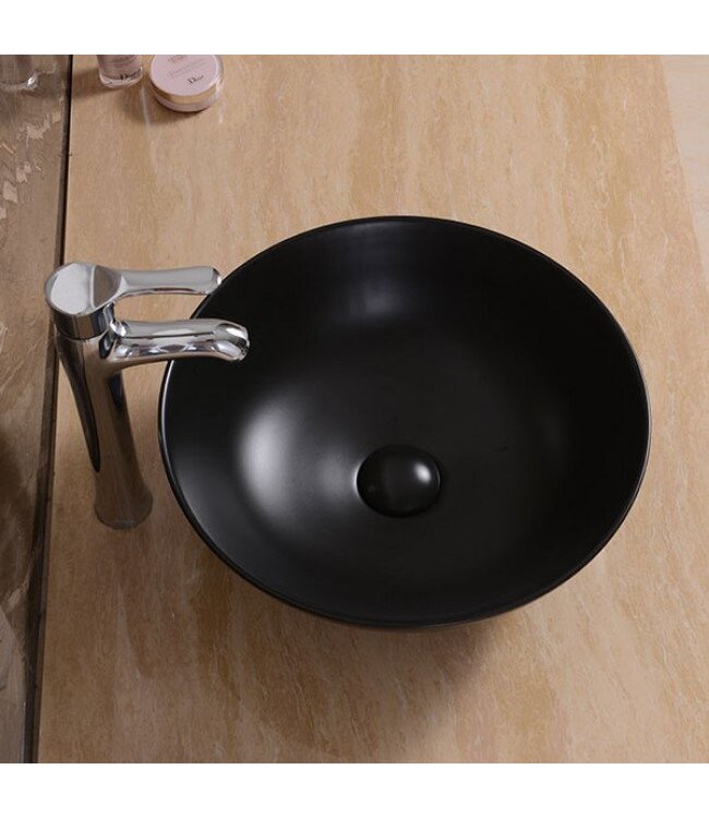 Waskom Valencia Mat Zwart 40x40x13,5cm Opbouw Keramiek Rond