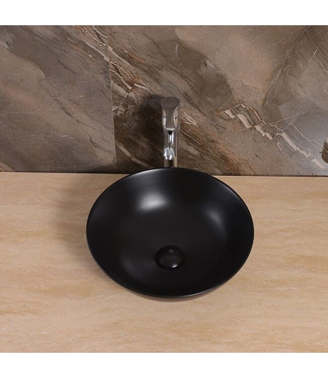 Waskom Valencia Mat Zwart 40x40x13,5cm Opbouw Keramiek Rond
