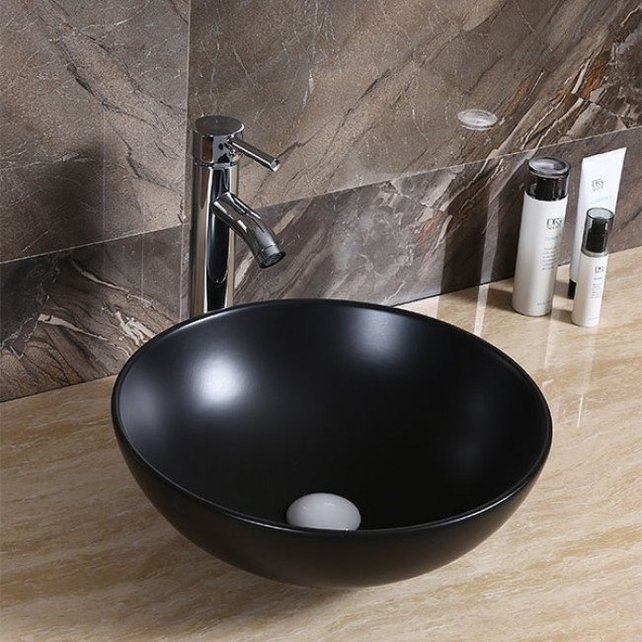 Waskom Valencia Mat Zwart 40x40x13,5cm Opbouw Keramiek Rond Waskom Valencia Mat Zwart 40x40x13,5cm Opbouw Keramiek Rond