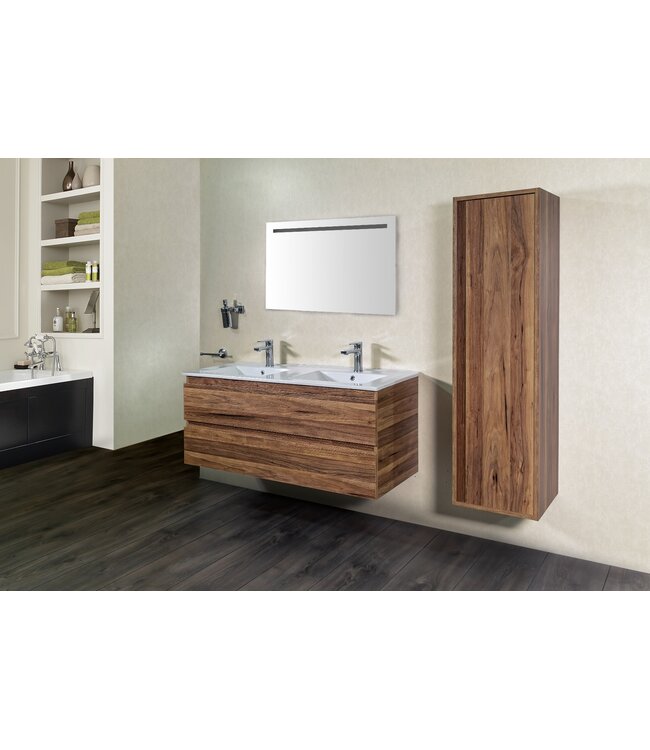 Sally Kolomkast Walnoot 135x35x35cm Greeploos  met 2 legplanken