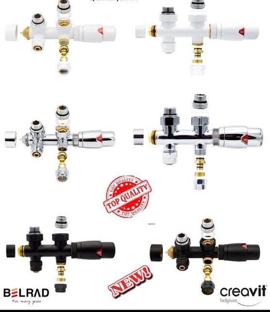 Belrad Thermostaat Radiatorkraan Recht Wit - Chroom - Mat Zwart