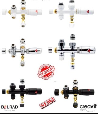 BELRAD Belrad Thermostaat Radiatorkraan Haaks Wit - Chroom - Mat Zwart