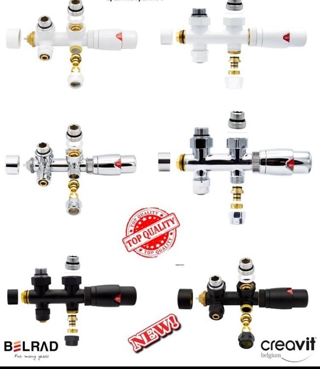Belrad Thermostaat Radiatorkraan Haaks Wit - Chroom - Mat Zwart