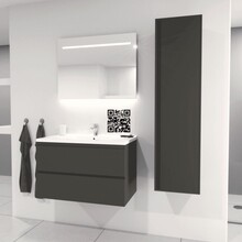 Creavit Sally Badkamermeubel Hoogglans Grijs 80cm met keramische wastafel 2 lades Softclose 1 kraangat