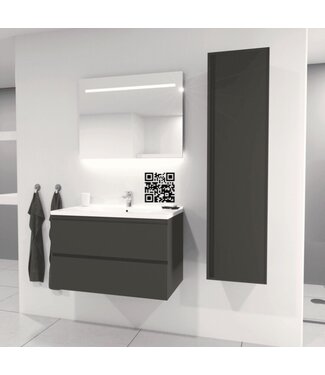 CREAVIT Creavit Sally Badkamermeubel Hoogglans Grijs 80cm met keramische wastafel 2 lades Softclose 1 kraangat