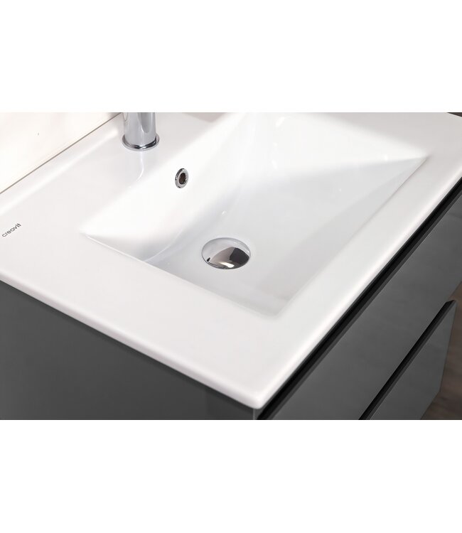 Creavit Sally Badkamermeubel Hoogglans Grijs 80cm met keramische wastafel 2 lades Softclose 1 kraangat