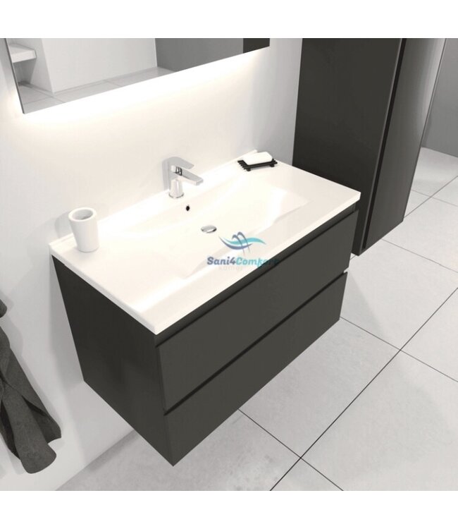 Creavit Sally Badkamermeubel Hoogglans Grijs 80cm met keramische wastafel 2 lades Softclose 1 kraangat