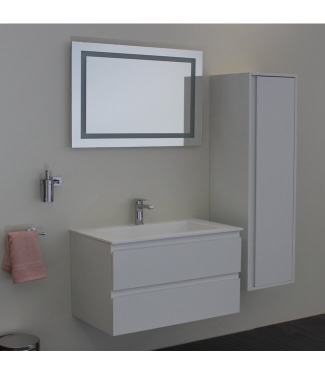 Creavit Sally Badkamermeubel 60cm Hoogglans Wit met keramisch wastafel 2 lades Softclose