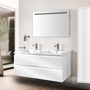 Creavit Sally badkamermeubel 120cm Hoogglans Wit met dubbele keramische wastafel 2lades Softclose