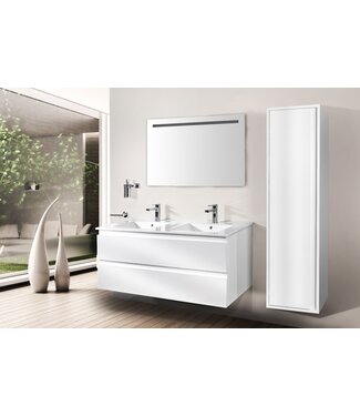 CREAVIT Creavit Sally badkamermeubel 120cm Hoogglans Wit met dubbele keramische wastafel 2lades Softclose