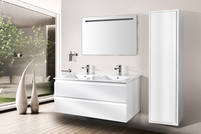 Creavit Sally badkamermeubel 120cm Hoogglans Wit met dubbele keramische wastafel 2lades Softclose