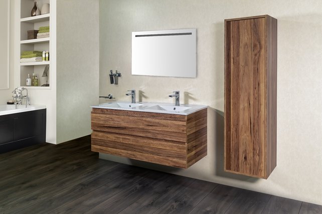 Creavit Sally badkamermeubel 120cm Eiken met dubbele keramische wastafel 2lades Softclose