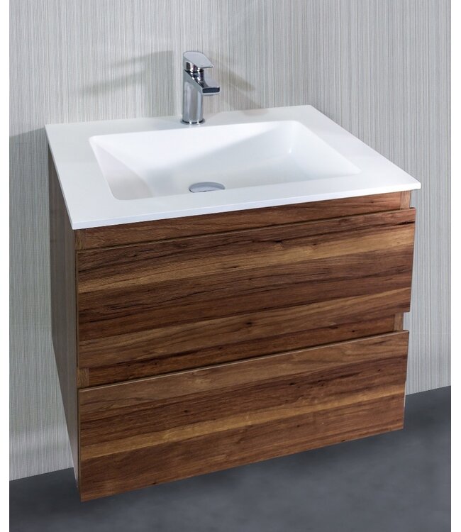 Creavit Sally badkamermeubel Garda Walnoot 80cm met keramische wastafel 2 lades Softclose