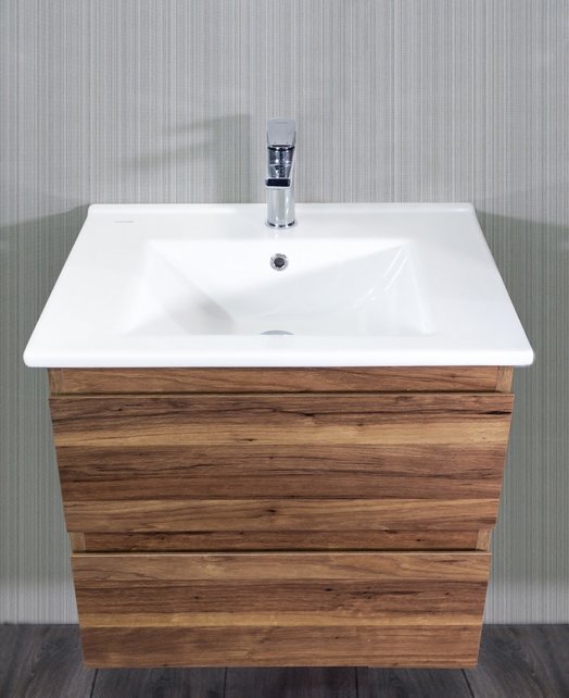 Creavit Sally badkamermeubel Garda Walnoot 80cm met keramische wastafel 2 lades Softclose