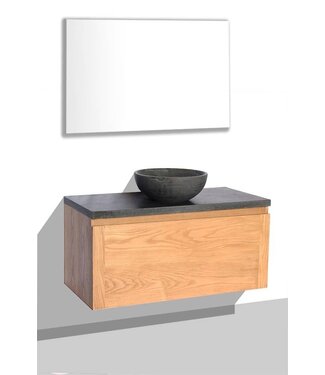 SANI-SUPPLY SaniPro Vision Dynasty Badkamermeubel Eiken 80cm met natuursteen waskom en blad