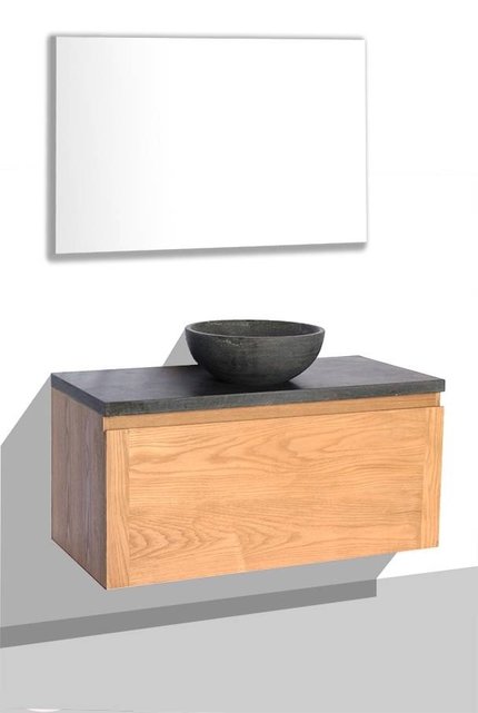 SaniPro Vision Dynasty Badkamermeubel Eiken 80cm met natuursteen waskom en blad