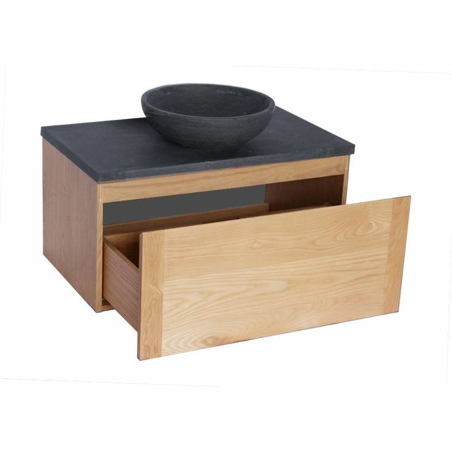 SaniPro Vision Dynasty Badkamermeubel Eiken 80cm met natuursteen waskom en blad