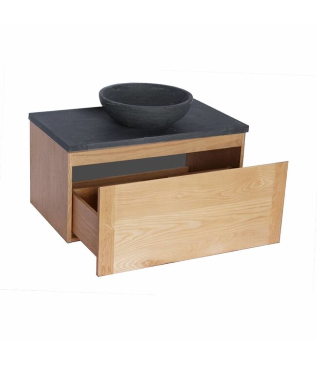 SANI-SUPPLY SaniPro Vision Dynasty Badkamermeubel Eiken 80cm met natuursteen waskom en blad