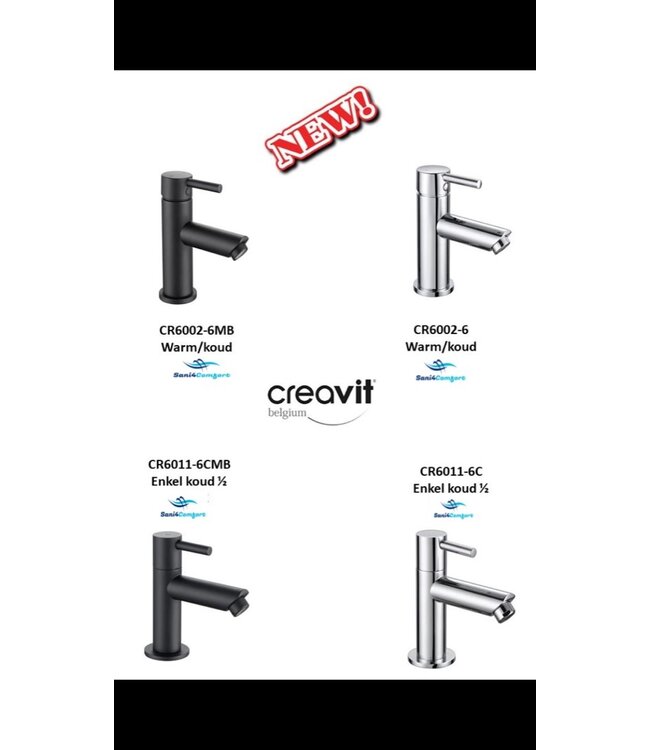 Creavit Aloni Wastafelkraan Laag Chroom eenhendel bediening warm en koud mengkraan.