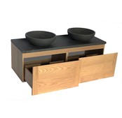 SaniPro Vision Dynasty Badkamermeubel Eiken 120cm met natuursteen waskommen en blad