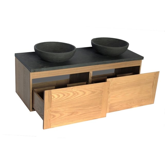 SaniPro Vision Dynasty Badkamermeubel Eiken 120cm met natuursteen waskommen en blad