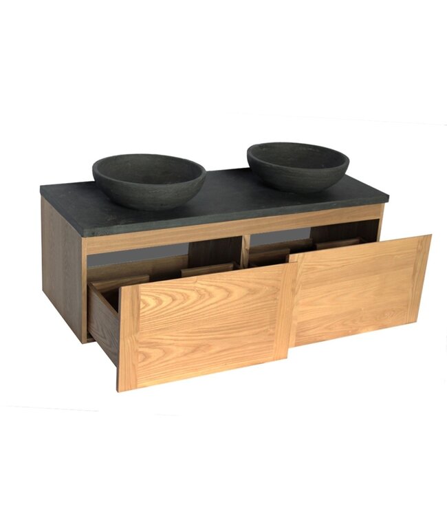 SANI-SUPPLY SaniPro Vision Dynasty Badkamermeubel Eiken 120cm met natuursteen waskommen en blad