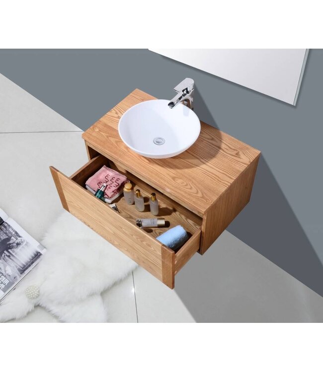 Badkamermeubel Wood Vision 80x47x38cm met Topblad en waskom