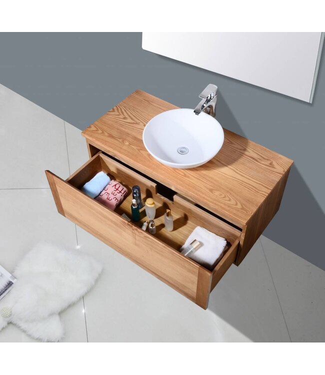 Badkamermeubel Wood Vision 100x47x38cm met Topblad en waskom