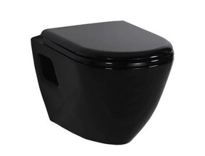 Hangtoilet Glans Zwart met bidet Keramiek Diepspoel Nano Coating EasyClean Creavit Glans Zwart TP325 incl toiletbril