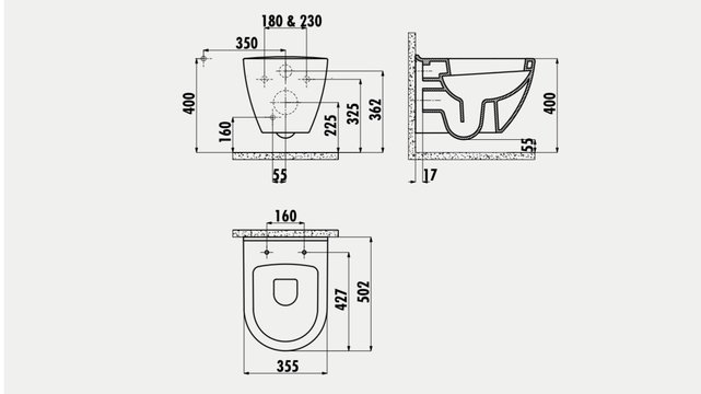 Hangtoilet Glans Zwart met bidet Keramiek Diepspoel Nano Coating EasyClean Creavit Glans Zwart TP325 incl toiletbril