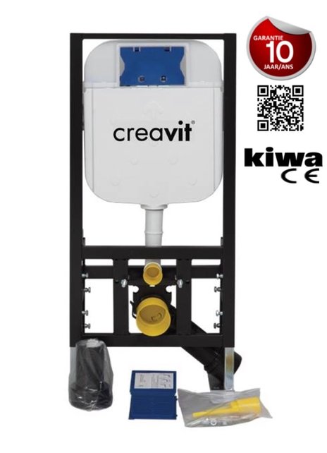 Hangtoilet set Glans zwart met Bidet Creavit tp325 zwart Inbouwreservoir, bidetkraan en bedieningspaneel zwart toiletbril softclose.