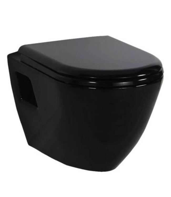 Hangtoilet set Glans zwart met Bidet Creavit tp325 zwart Inbouwreservoir, bidetkraan en bedieningspaneel zwart toiletbril softclose.