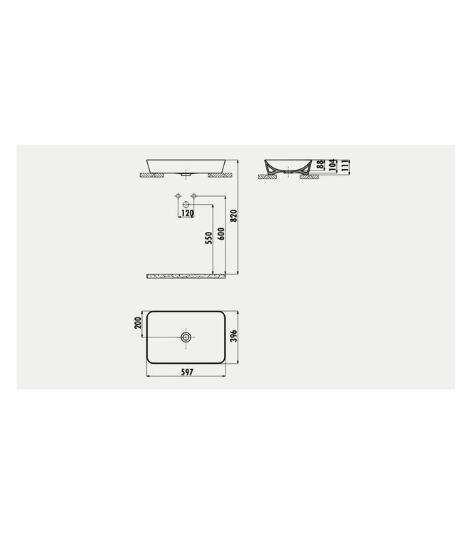 CREAVIT Opzet wastafel Zwart 60x40 cm Keramisch Creavit Opzetwastafel Rechthoek zonder kraangat