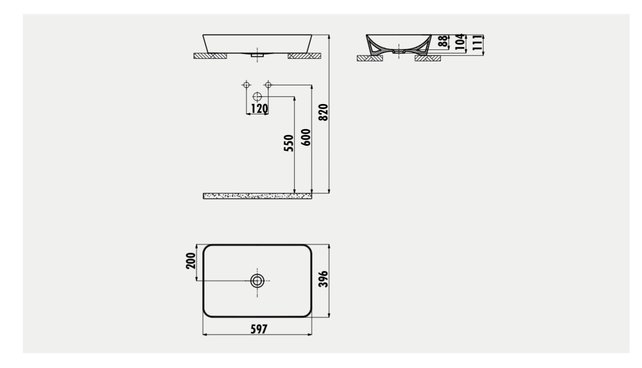 Opzet wastafel Mat Wit 60x40 cm Keramisch Creavit Opzetwastafel Rechthoek zonder kraangat 60x40 cm