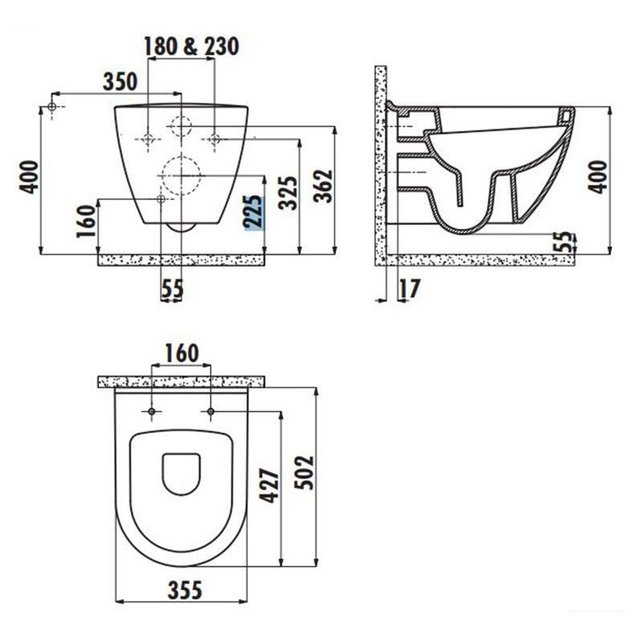 Hangtoilet Goud Creavit Tera TP325 incl. Softclose toiletbril