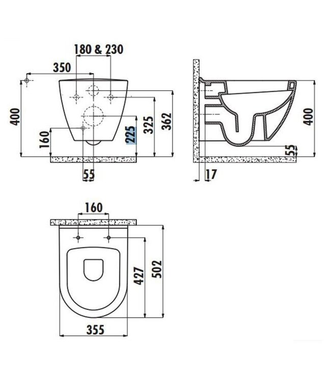 Hangtoilet Goud Creavit Tera TP325 incl. Softclose toiletbril