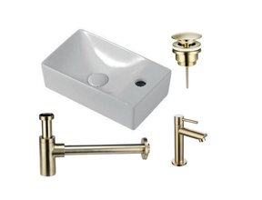 Fonteinset Wit Rechts - Links Kraangat Creavit Wit - Goud Fonteinkraan Sifon ClickWaste