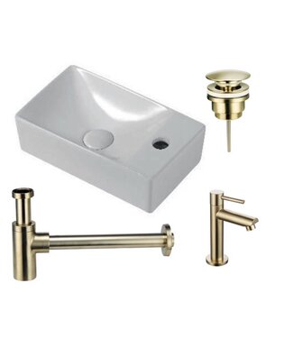 CREAVIT Fonteinset Wit Rechts - Links Kraangat Creavit Wit - Goud Fonteinkraan Sifon ClickWaste