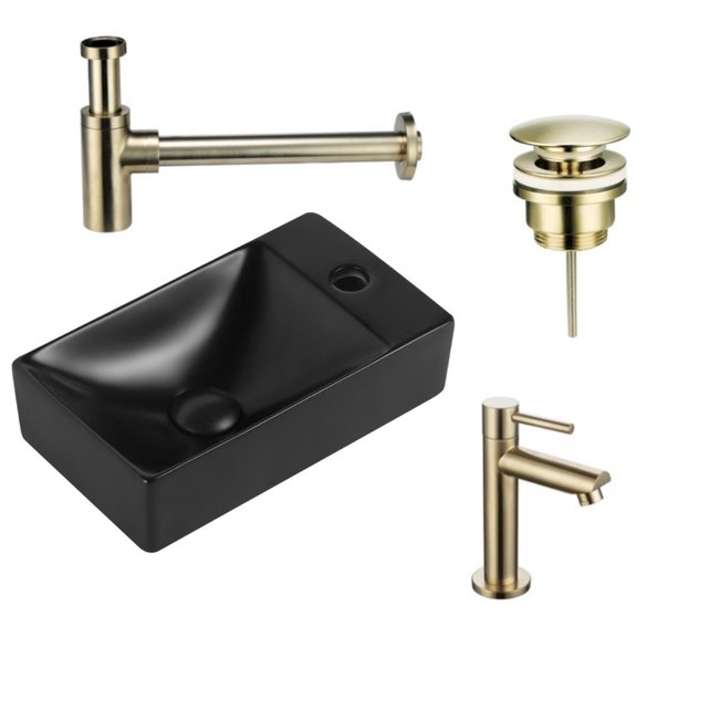 Fonteinset Zwart Rechts / Links Creavit - Goud Fonteinkraan Sifon ClickWaste Fonteinset Zwart Rechts / Links Creavit - Goud Fonteinkraan Sifon ClickWaste