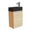 SaniPRO Toiletmeubel Trendline Stone Light Wood 40x52x22cm Kraangat Rechts MDF Rechtsdraaiend Softclose Greeploos Natuurstenen Wasbak