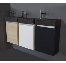 Toiletmeubel Trendline Stone Wit 40x52x22cm Kraangat Rechts MDF Rechtsdraaiend Softclose Greeploos Natuurstenen Wasbak