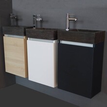 Toiletmeubel Trendline Stone Wit 40x52x22cm Kraangat Rechts MDF Rechtsdraaiend Softclose Greeploos Natuurstenen Wasbak