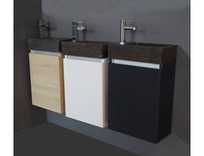 Toiletmeubel Trendline Stone Wit 40x52x22cm Kraangat Rechts MDF Rechtsdraaiend Softclose Greeploos Natuurstenen Wasbak